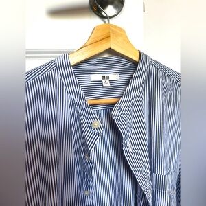 Uniqlo Men’s Striped Button-Up Shirt, Mock Collar